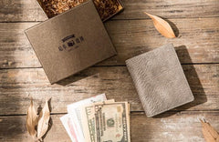 Gray Cool Leather Mens Small Wallet Bifold Vintage Slim billfold Wallet for Men - imessengerbags
