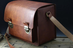Handmade Vintage Coffee Leather Mens Camera Shoulder Bags Camera Messenger Bag for Men - imessengerbags