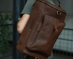 Mens Leather Barrel Backpack Cool Travel Bag Weekender Bag for men - imessengerbags
