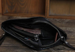 Genuine Leather Mens Cool Long Leather Wallet Cards Phone Zipper Clutch Wristlet Wallet for Men - imessengerbags