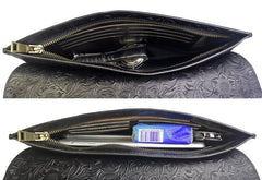 Handmade Leather Floral Tooled Mens Clutch Cool Slim Wallet Zipper Clutch Wristlet Wallet for Men
