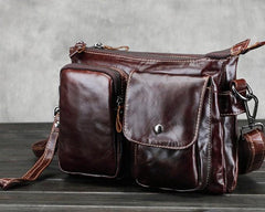 Cool Small Coffee Leather Mens Messenger Bag Shoulder Bag for Men