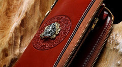 Handmade Leather Mens Chain Biker Wallet Cool Leather Wallet Long Phone Wallets for Men - imessengerbags