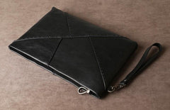 Genuine Leather Mens Clutch Cool Slim Wallet Zipper Clutch Wristlet Bag Wallet for Men Women - imessengerbags