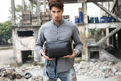 Black Brown Cool Leather Mens Shoulder Bags Messenger Bags for Men - imessengerbags
