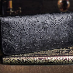 Handmade Leather Floral Mens Cool Travel Long Wallet Card Holder Card Slim Clutch Wallets for Men - imessengerbags