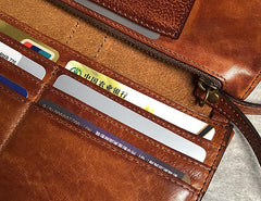 Handmade Genuine Leather Mens Cool Long Leather Wallet Biker Wallet Zipper Clutch Wristlet Wallet for Men - imessengerbags