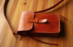 Handmade Vintage Leather Mens Small Messenger Bag Brown Cell Phone Shoulder Bag for Men