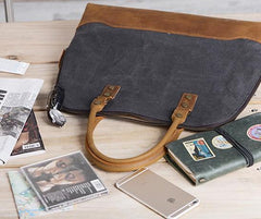 Mens Canvas Leather Briefcase Handbag Work Bag Business Bag for Men