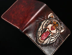 Handmade Leather Tiger Tooled Mens billfold Wallet Cool Leather Wallet Slim Wallet for Men - imessengerbags