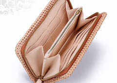 Handmade Leather Mens Clutch Wallet Cool Carp Tooled Wallet Long Zipper Wallets for Men - imessengerbags