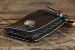 Handamde Genuine Leather Mens Cool Key Wallet Card Slim Wallet Key Holder Car Key Case for Men - imessengerbags