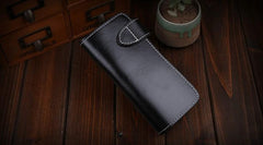 Handmade Leather Mens Cool Black Obsidian Chain Wallet Biker Trucker Wallet with Chain - imessengerbags