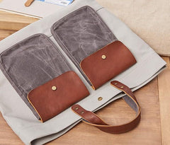 Mens Leather Canvas Large Handbag Canvas Tote Bag Canvas Briefcase for Men