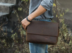 Cool Leather Coffee  Mens Messenger Bags Vintage Shoulder Bags  for Men