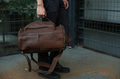 Mens Leather Barrel Backpack Cool Travel Bag Weekender Bag for men - imessengerbags