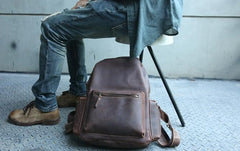 Vintage Coffee Mens Leather Backpack Travel Backpacks Laptop Backpack for men - imessengerbags