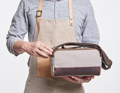 Mens Canvas Leather Gray Cool Messenger Bag Side Bag for Men - imessengerbags
