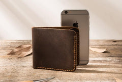 Cool Leather Mens Coffee Slim Small Wallet Bifold Vintage billfold Wallet for Men - imessengerbags