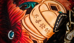 Handmade Leather Tooled Carp Mens Chain Biker Wallet Cool Leather Wallet Long Phone Wallets for Men