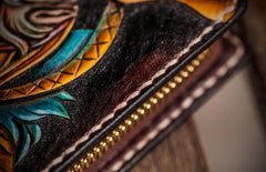 Handmade Leather Men Tooled Monkey King Cool Leather Wallet Long Phone Clutch Wallets for Men - imessengerbags