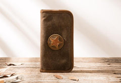 Cool Canvas Leather Mens Bifold Long Wallet Zipper Long Wallet for Men - imessengerbags