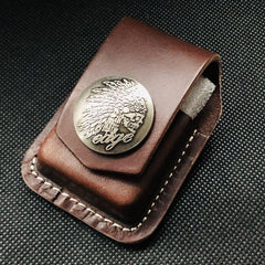 Coffee Handmade Leather Mens Indian Zippo Lighter Holders Lighter Case For Men