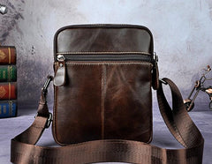 Cool Small Coffee Leather Mens Side Bag Messenger Bag Shoulder Bag for Men - imessengerbags