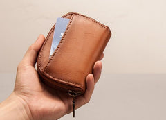 Vintage Leather Mens Small Wallet Zipper Card Coin Wallet for Men - imessengerbags