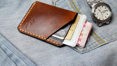 Mens Brown Leather Slim Front Pocket Wallets Leather Cards Wallet for Men - imessengerbags