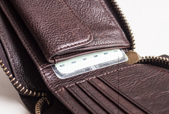 Genuine Leather Mens Cool billfold Leather Wallet Men Small Zipper Wallets Bifold for Men - imessengerbags