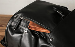 Genuine Leather Mens Cool Backpack Sling Bag Large Black Travel Bag Hiking Bag for men