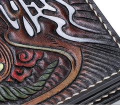 Handmade Leather Buddha&Demon Mens Chain Biker Wallet Cool Leather Wallet With Chain Wallets for Men