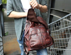 Coffee Leather Mens Backpack Travel Backpack Laptop Backpacks for men