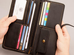 Vintage Leather Long Wallets for men Bifold Men Long Wallet - imessengerbags
