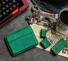 Handmade Green Leather Slim Mens 10pcs Cigarette Holder Case Cool Custom Cigarette Case for Men - imessengerbags