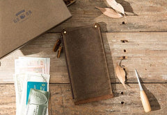 Cool Canvas Leather Mens Bifold Long Cards Wallet Long Wallet for Men - imessengerbags