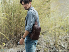 Coffee Leather Mens Sling Bag Sling Shoulder Bag Sling Backpacks for men