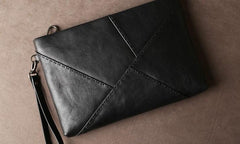 Genuine Leather Mens Clutch Cool Slim Wallet Zipper Clutch Wristlet Bag Wallet for Men Women - imessengerbags