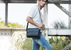 Cool Leather Black Mens Messenger Bag Vintage Shoulder Bag  for Men