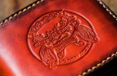 Handmade Leather Chinese Lion Tooled Mens billfold Wallet Cool Leather Wallet Slim Wallet for Men - imessengerbags