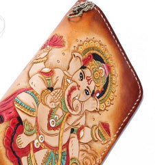 Handmade Leather Ganesha Mens Chain Biker Wallet Cool Leather Wallet With Chain Wallets for Men - imessengerbags