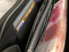 Genuine Leather Mens Cool Long Leather Wallet Zipper Clutch Wristlet Wallet for Men - imessengerbags