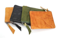 Leather Mens Zipper Front Pocket Wallet Small Wallet Card Wallet Change Wallet for Men