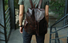 Cool Black Coffee Mens Leather Backpack Travel Backpack School Backpacks for men