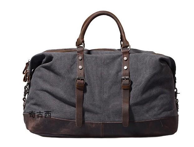 Mens Waxed Canvas Leather Weekender Bag Canvas Overnight bag Travel Bag for Men