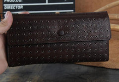 Genuine Leather Mens Cool Long Leather Wallet Zipper Clutch Wristlet Wallet for Men - imessengerbags