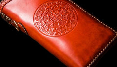 Handmade Leather Mens Tibetan Chain Biker Wallet Cool Leather Wallet Long Clutch Wallets for Men - imessengerbags