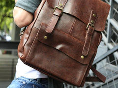 Cool Leather Mens Backpacks Travel Backpack Vintage Laptop Backpack for men