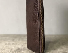 Genuine Leather Mens Cool Long Leather Phone Wallet Zipper Clutch Wallet for Men - imessengerbags